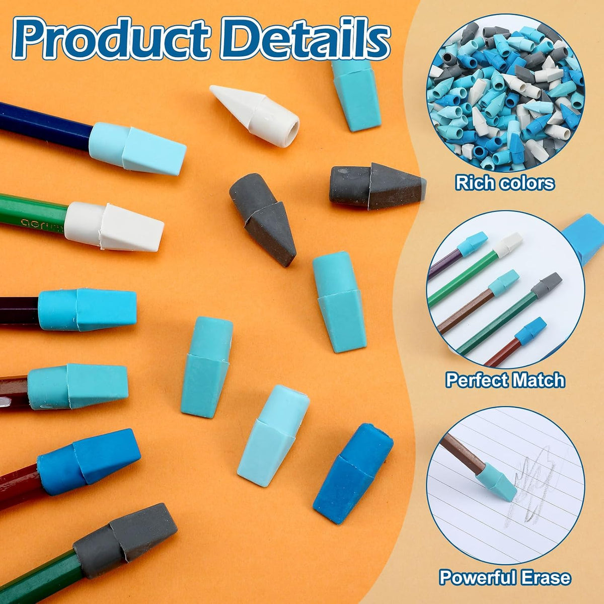 Dunzoom 240 Pcs Pencil Top Erasers Cap Bulk Blue Pencil Toppers