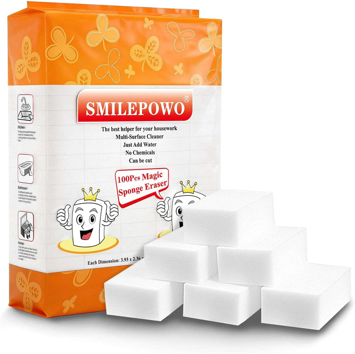 (50 Pack) Eraser Sponge SmilePowo Maigc Cleaning Sponge Eraser Melamine Sponges in Bulk Boat Eraser Multi Surface Scrubber Foam Cleaning Pads - Bathtub, Floor, Baseboard, Bathroom, Wall Cleaner