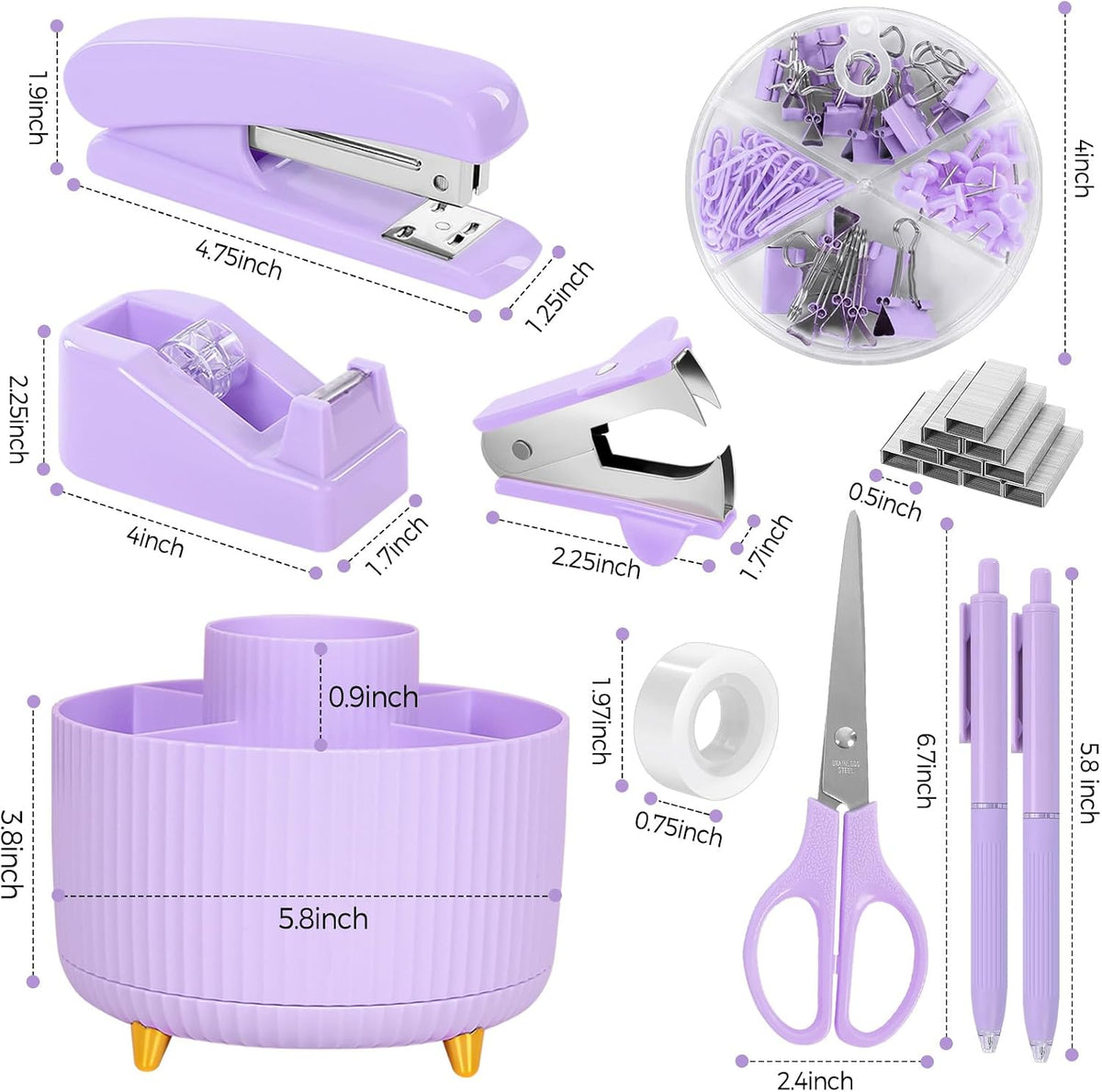 SKYDUE Purple Office Supplies Set with Pencil Holder for Desk,11 PCS