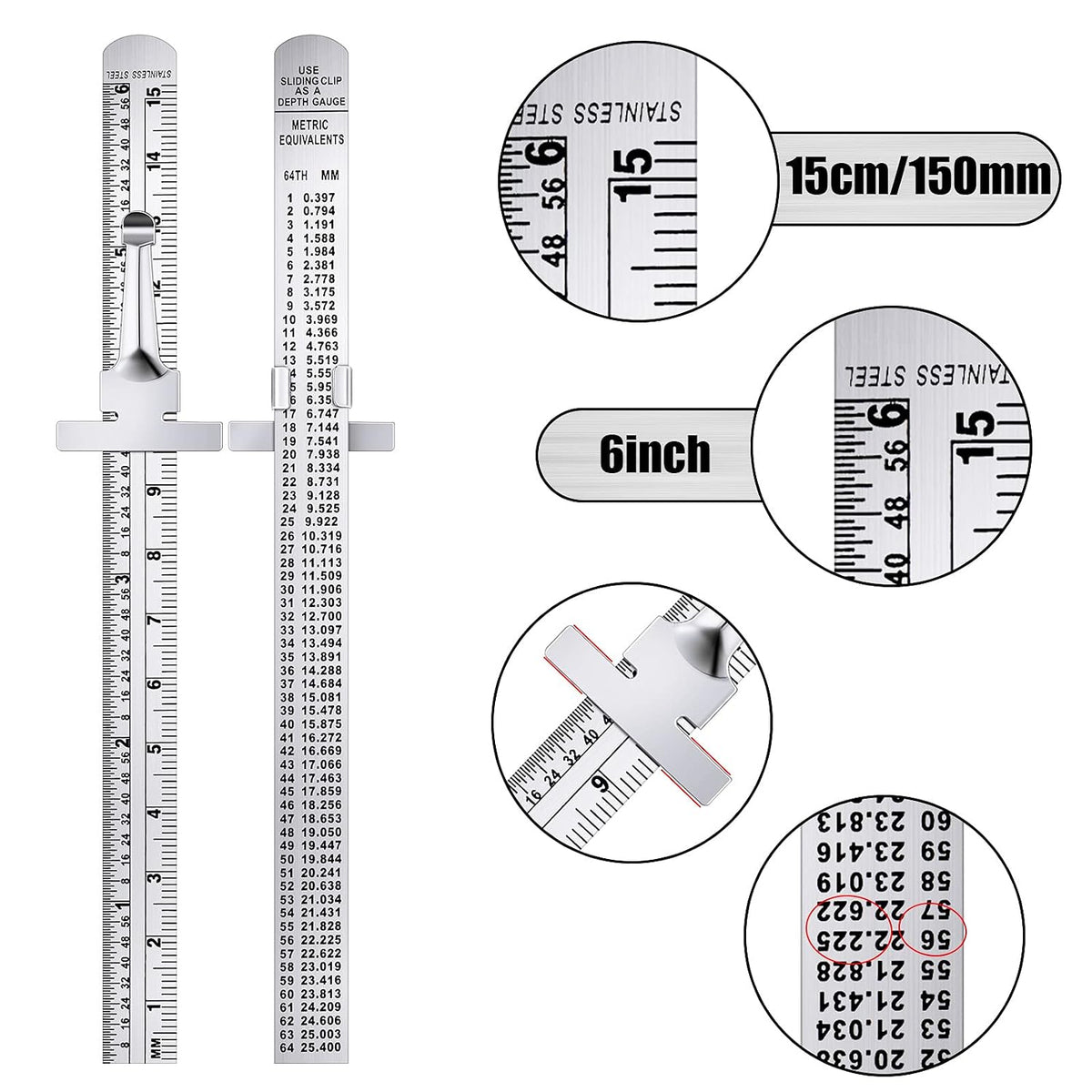 Toodoo 4 Pcs Metal Ruler Set, 6 and 12 Inch Precision Measuring Rulers