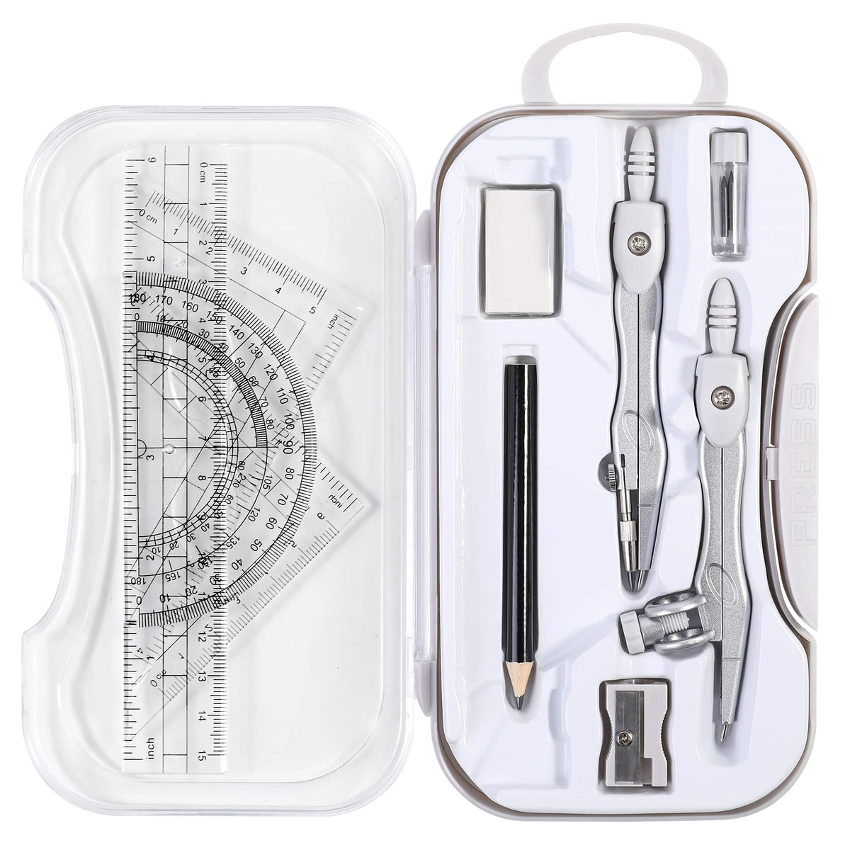 Unjoo Geometry Sets 10 Pcs Student Supplies, Protractor and Compass (Black)