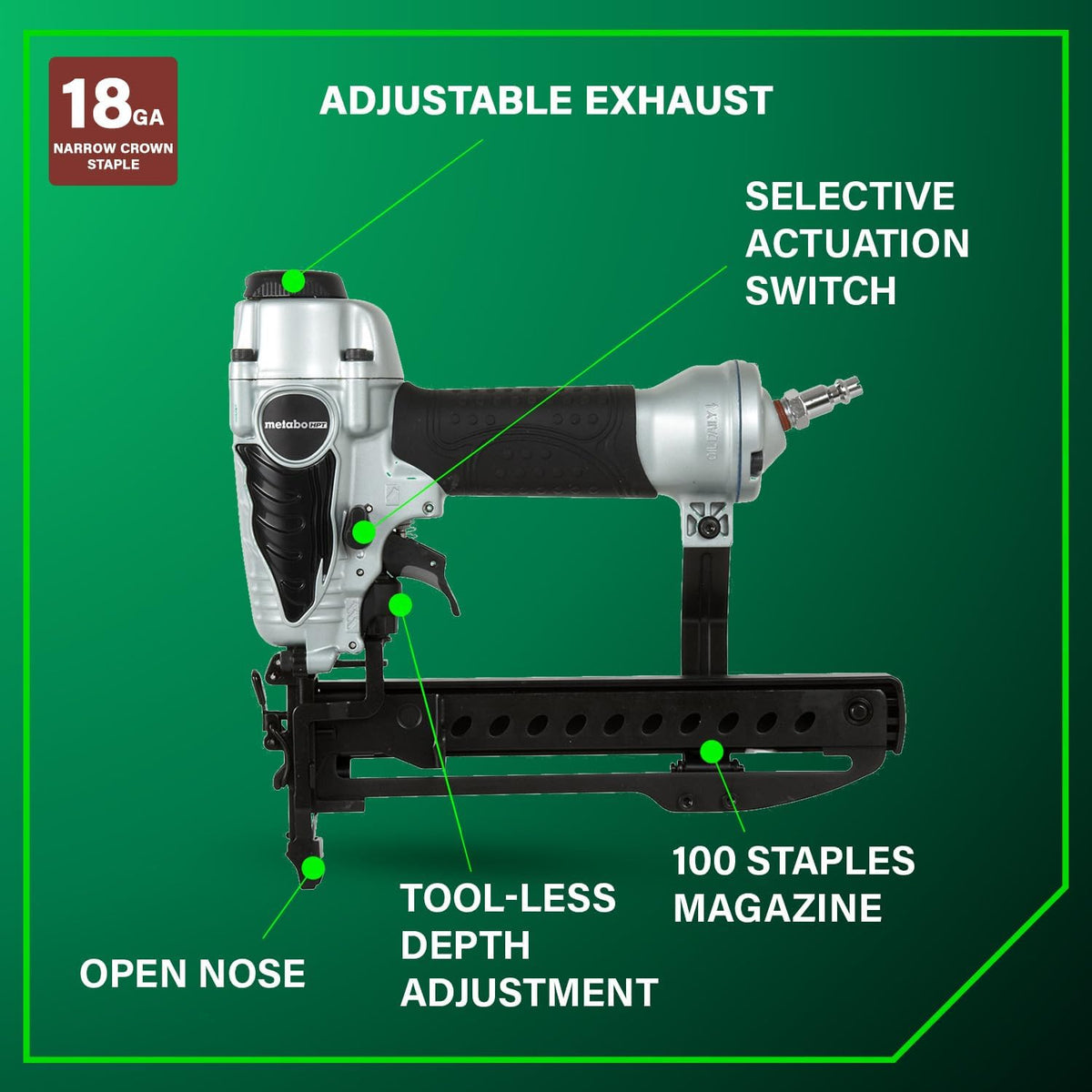 Metabo HPT Narrow Crown Stapler, 18 Gauge Pneumatic, N3804AB3