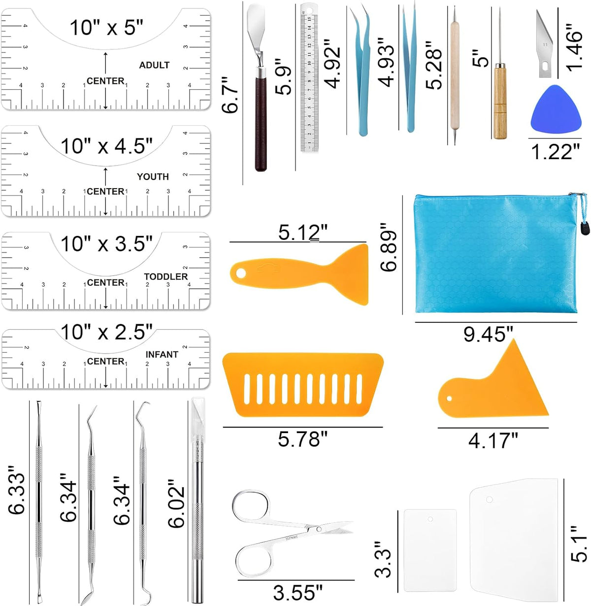 42pcs Vinyl Weeding Tools with T-Shirt Ruler Guide, Craft Tools Set for DIY Heat Transfer Printing, Weeding Vinyl, Scrapbooking, Lettering, Cutting, Splicing.