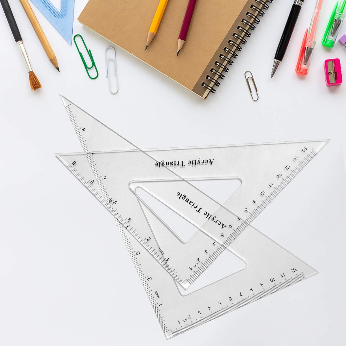 Coopay Large Triangle Ruler Set, Clear Acrylic, 30/60 and 45/90 Degrees