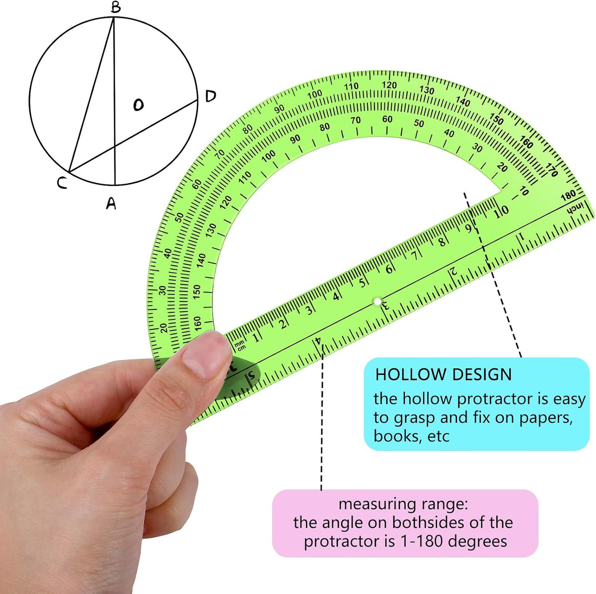 EBOOT 24 Pack Plastic Protractors Math Protractor 180 Degrees 6 Inch(Multi Colors)