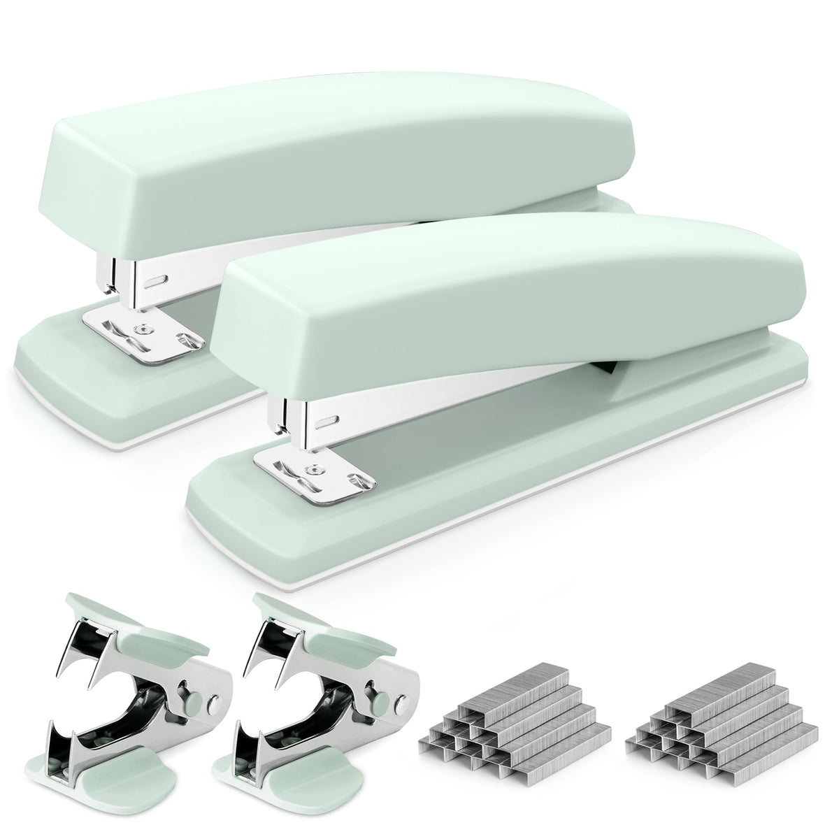 Deli Stapler, 2000 Staples and 2 Staple Removers, 2 Pack, White