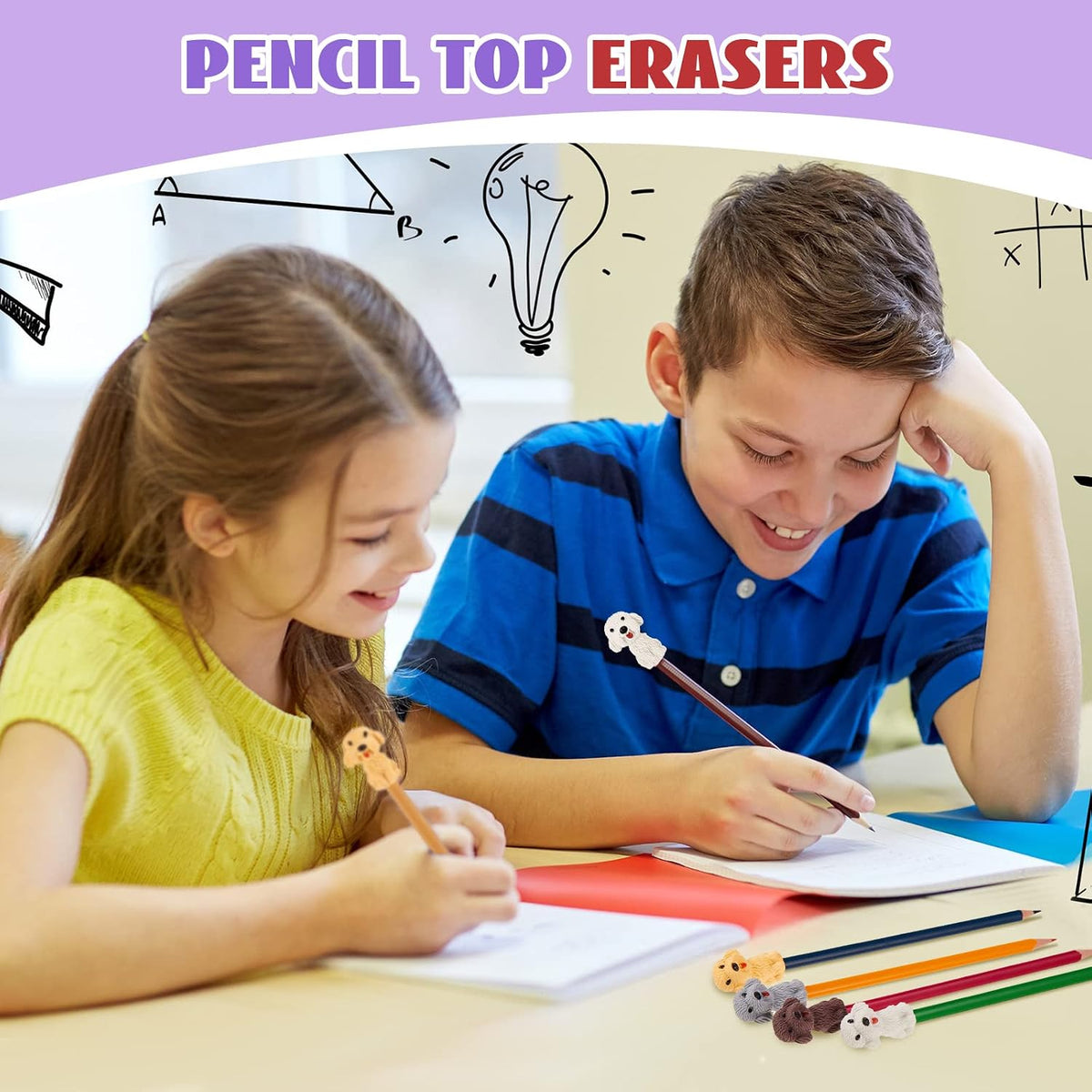 Kisston 100 Pcs 3D Dog Pencil Top Erasers, Cute Animal Pencil Toppers