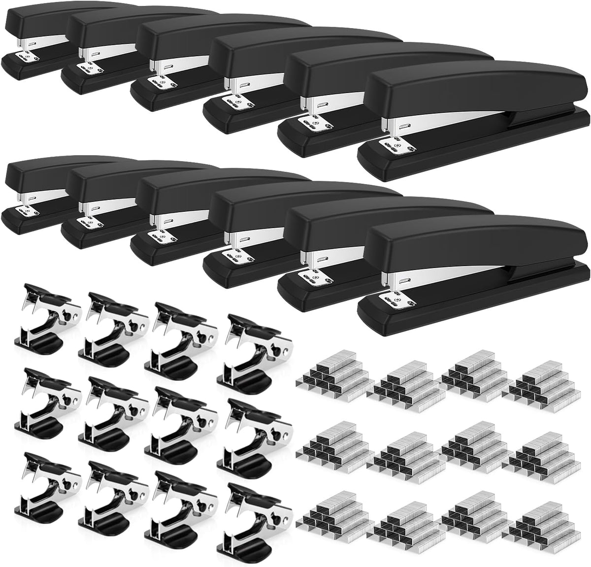 Deli Stapler, 12 Pack Staplers, 12000 Staples and 12 Staple Removers, Black