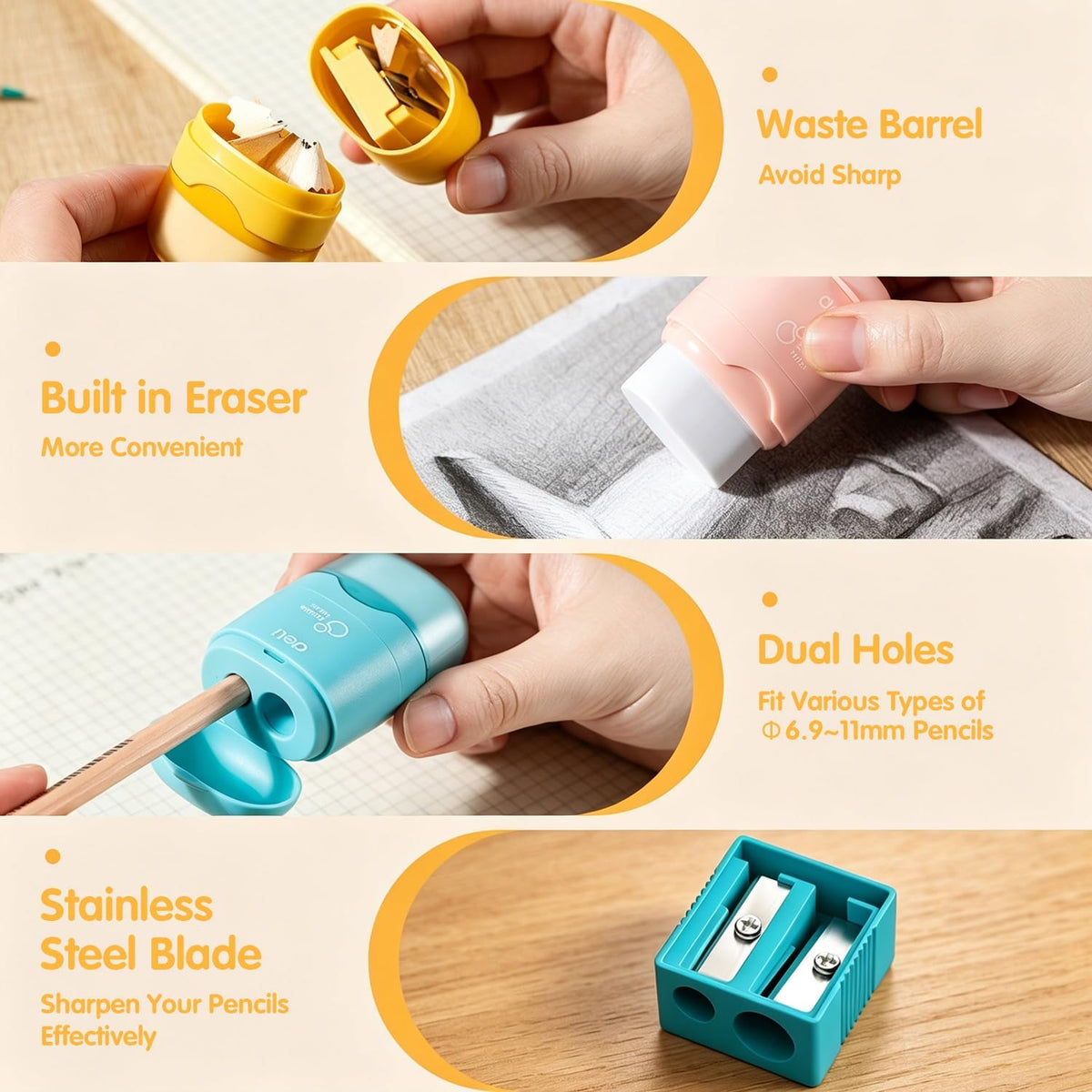 Deli Pencil Sharpener & Eraser, 24 Pack Pencil Sharpeners Manual