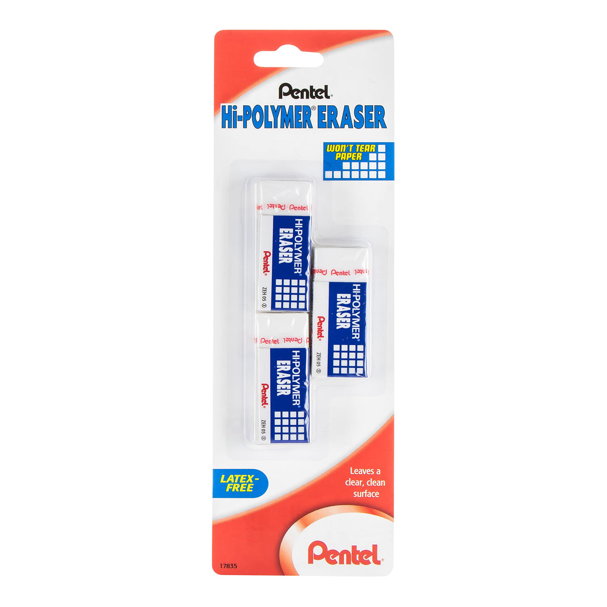 Pentel Hi-Polymer Block Eraser, Large, White, Pack of 10 Erasers
