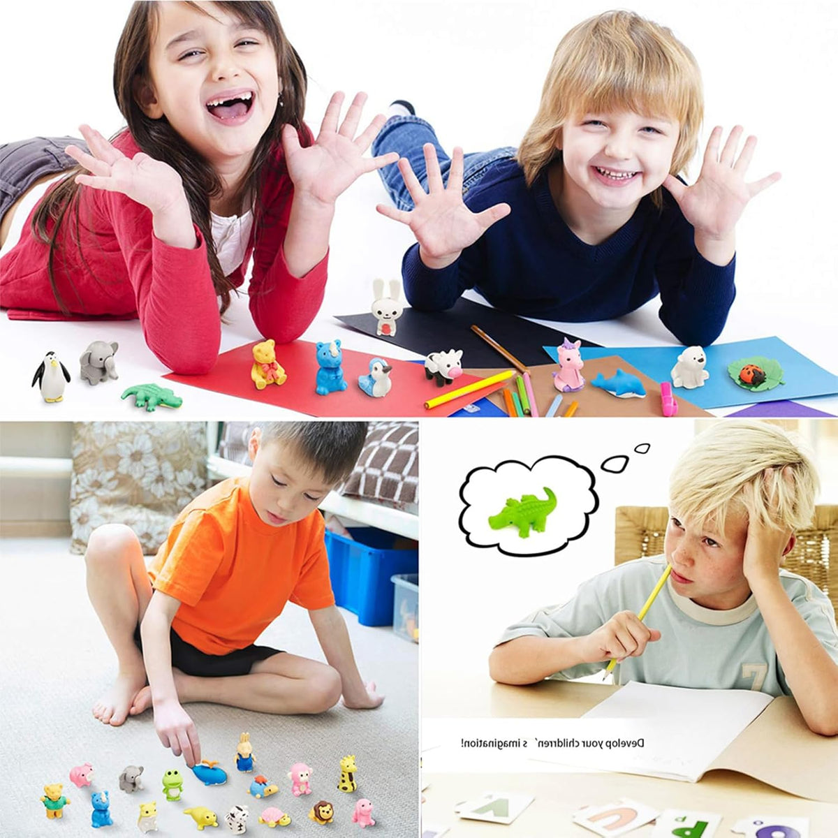 URSKYTOUS 60Pcs Animal Erasers Desk Pets for Kids,Classroom Prizes