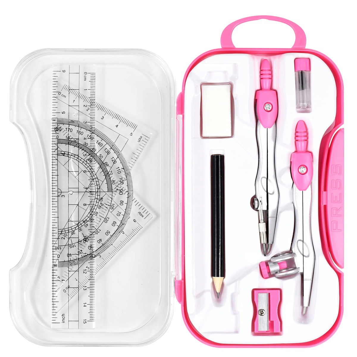 Unjoo Geometry Sets 10 Pcs Student Supplies, Protractor and Compass (Black)