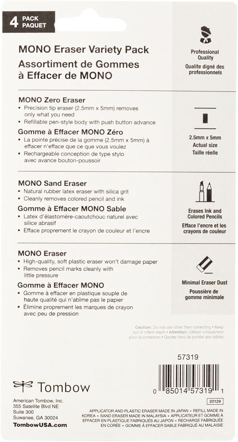 Tombow 57319 Mono Eraser Variety Pack, 4-Pack