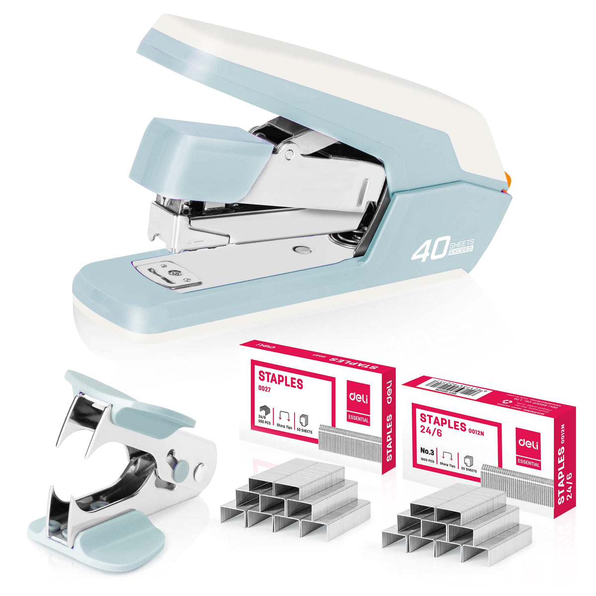 Deli Effortless Desktop Stapler, Heavy Duty Stapler, White
