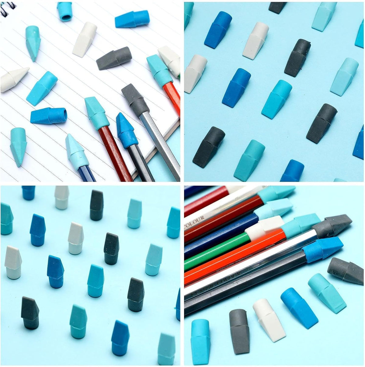 Dunzoom 240 Pcs Pencil Top Erasers Cap Bulk Blue Pencil Toppers