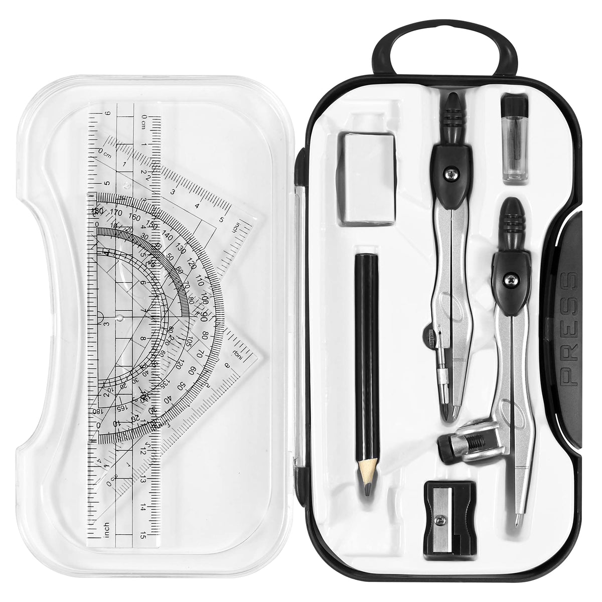 Unjoo Geometry Set 10 Pcs Student Supplies, Protractor and Compass (Blue）