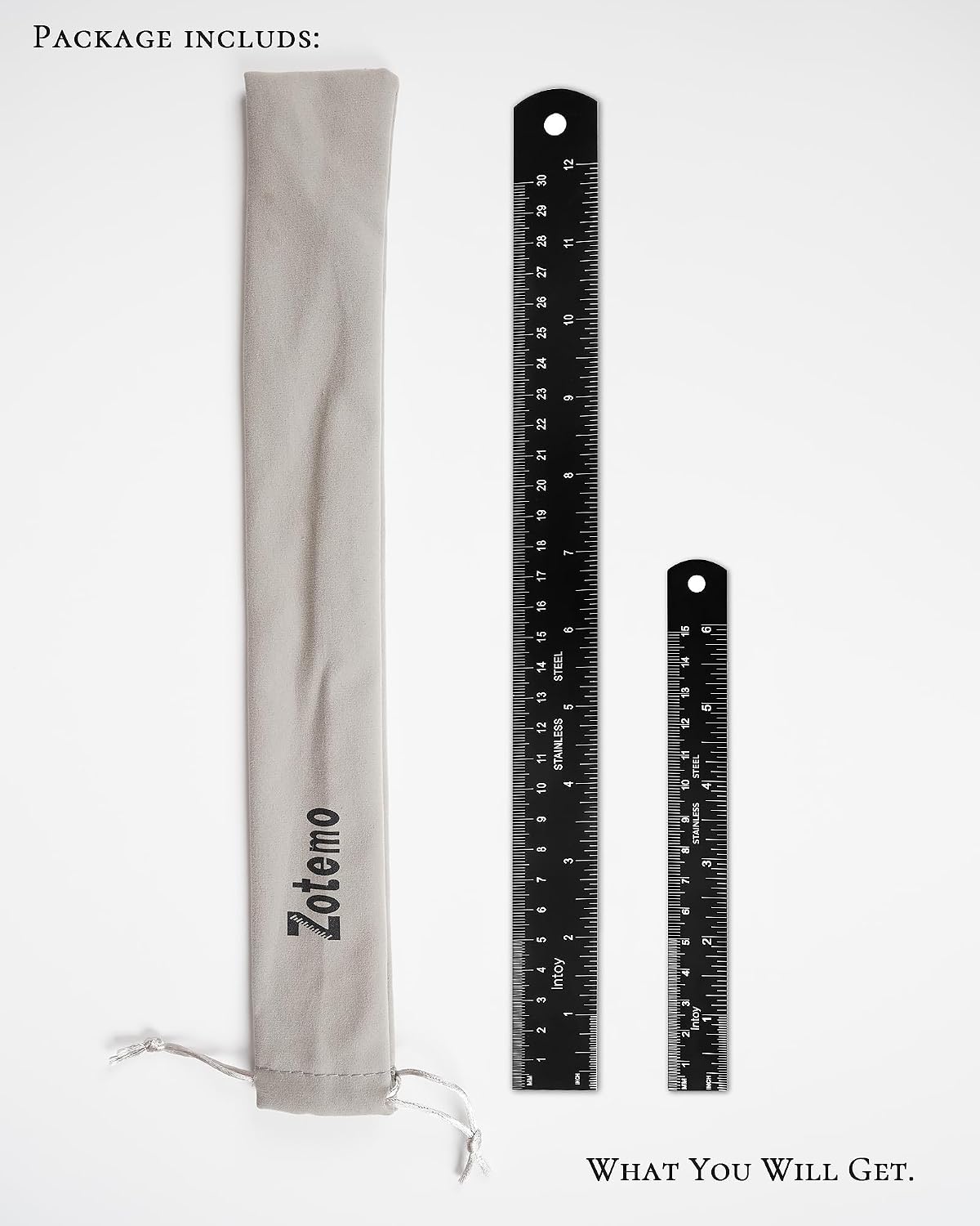 Metal Ruler 12 Inch and 6 Inch with Metric Scales Millimeter, Centimiter, and Conversion Table, Easy to Read Straight Edge Starts at 0, Stainless Steel Rule for School and Office, 2 Pack