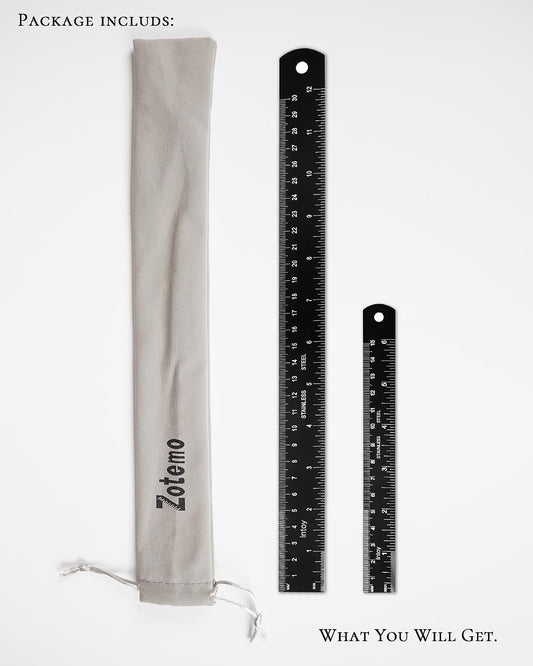 Metal Ruler 12 Inch and 6 Inch with Metric Scales Millimeter, Centimiter, and Conversion Table, Easy to Read Straight Edge Starts at 0, Stainless Steel Rule for School and Office, 2 Pack
