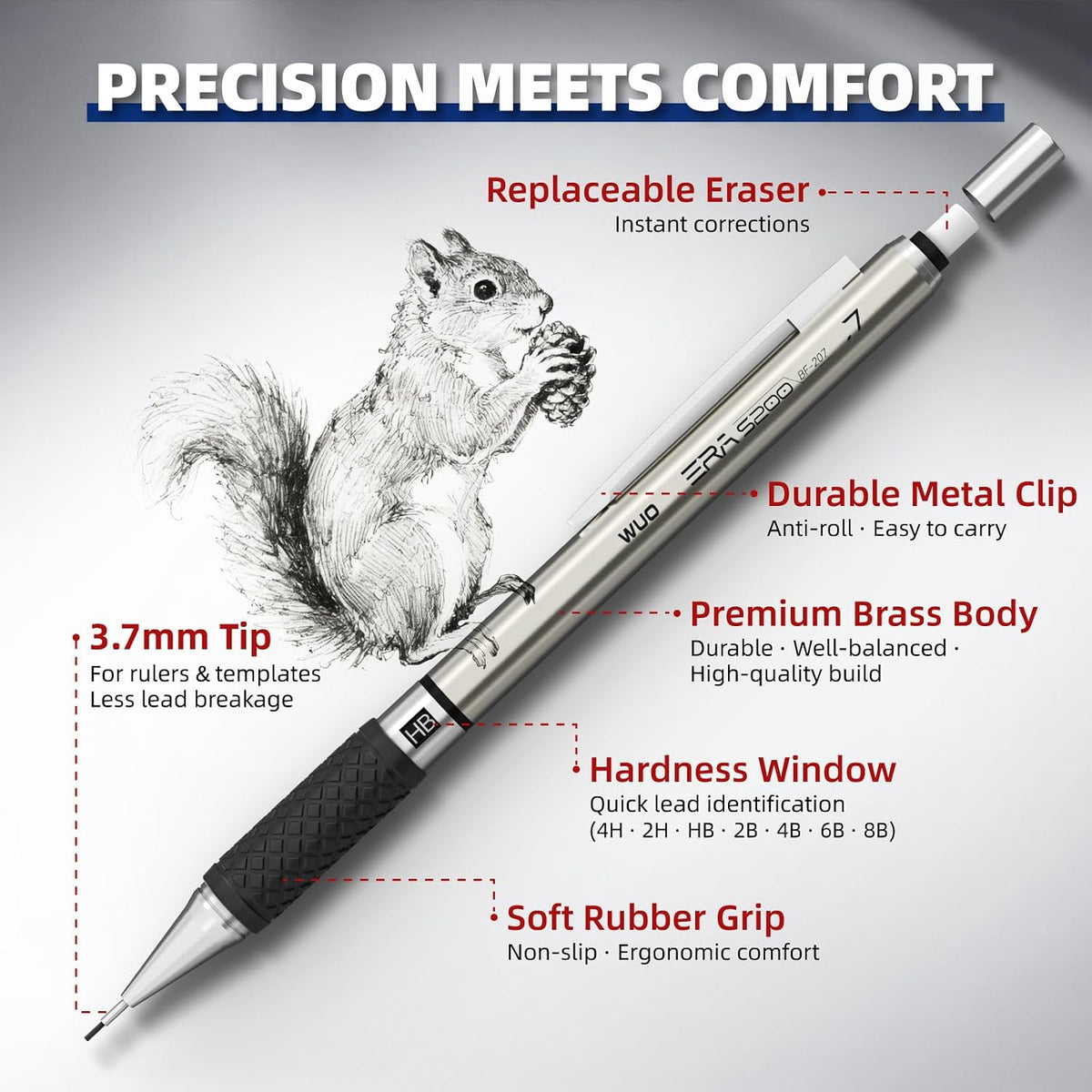 WUO 0.7 mm Mechanical Pencil Set with Eraser Pen Storage Case, 3 PCS