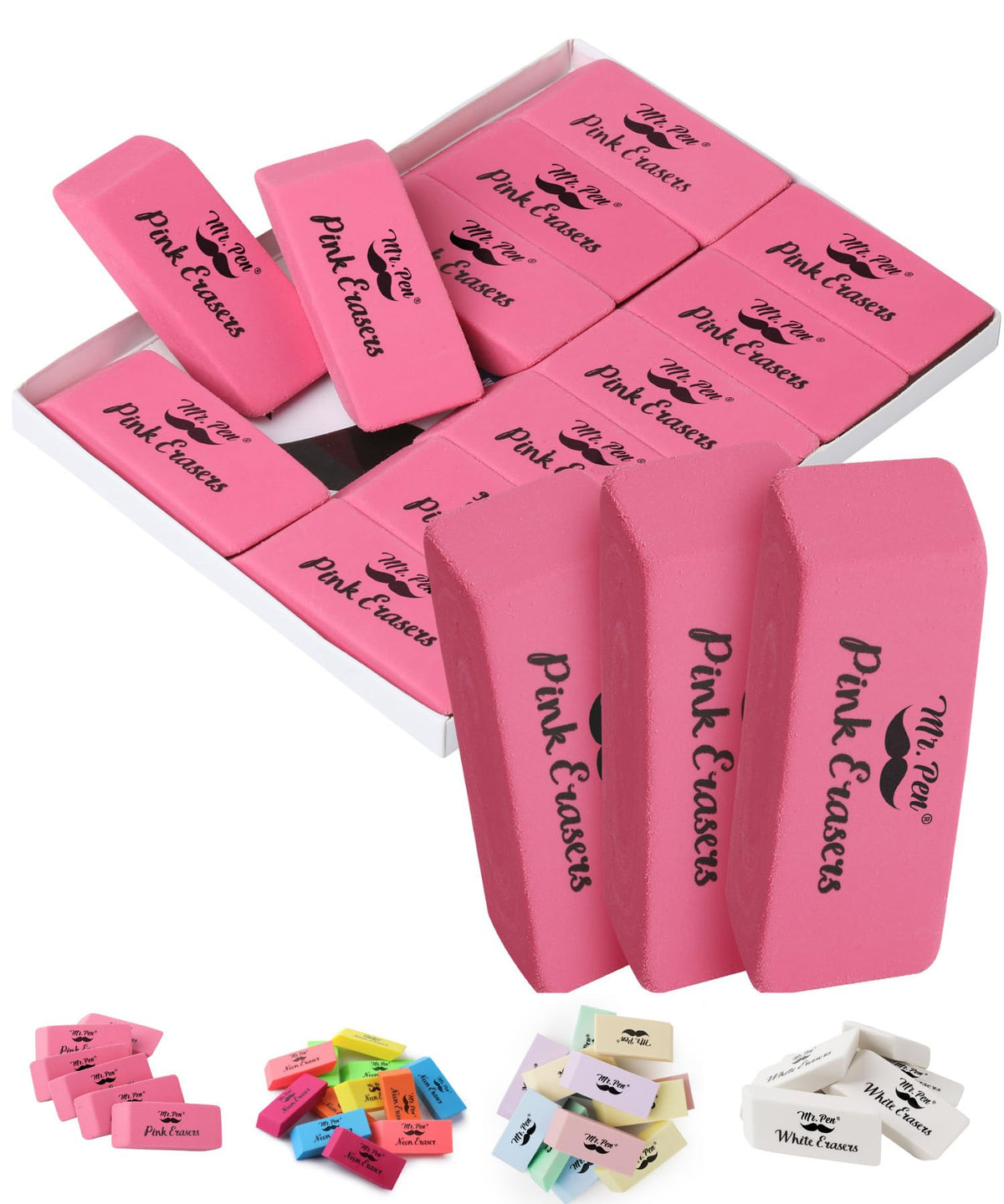 Mr. Pen- Pink Pencil Eraser Bulk, 48 Pack