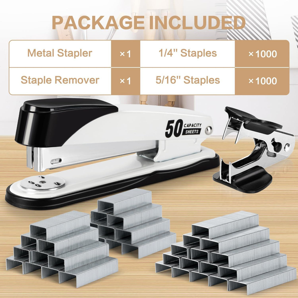 Deli Stapler Heavy Duty, 2000 Staples and Staple Remover, White