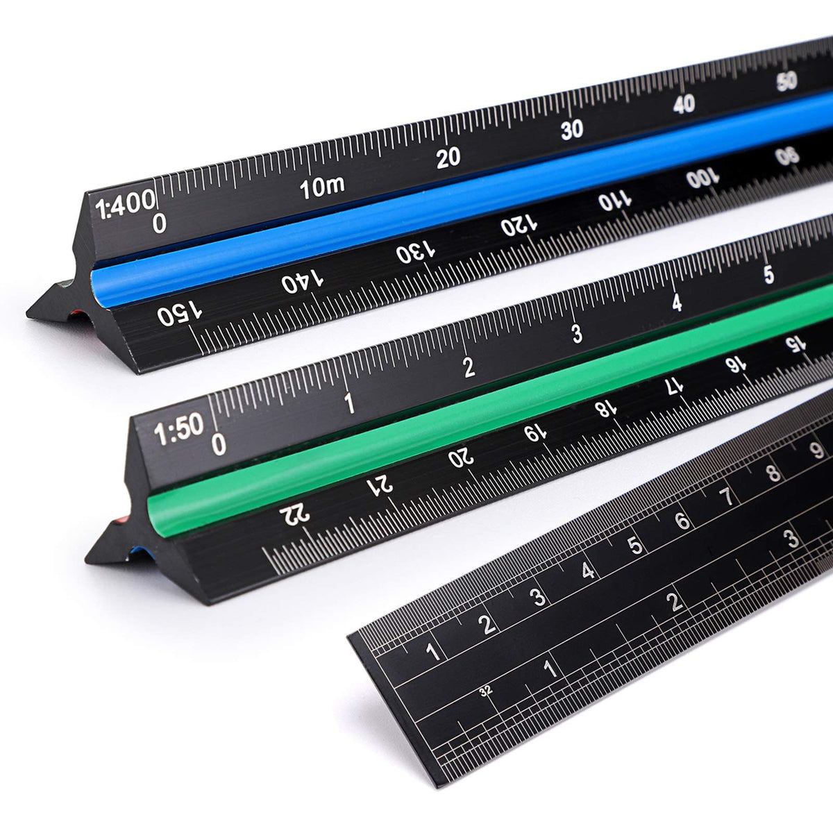 OwnMy 3 Pack 12 Inch Solid Aluminum Triangular Architect Scale Ruler Set