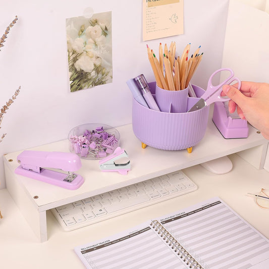 SKYDUE Purple Office Supplies Set with Pencil Holder for Desk,11 PCS