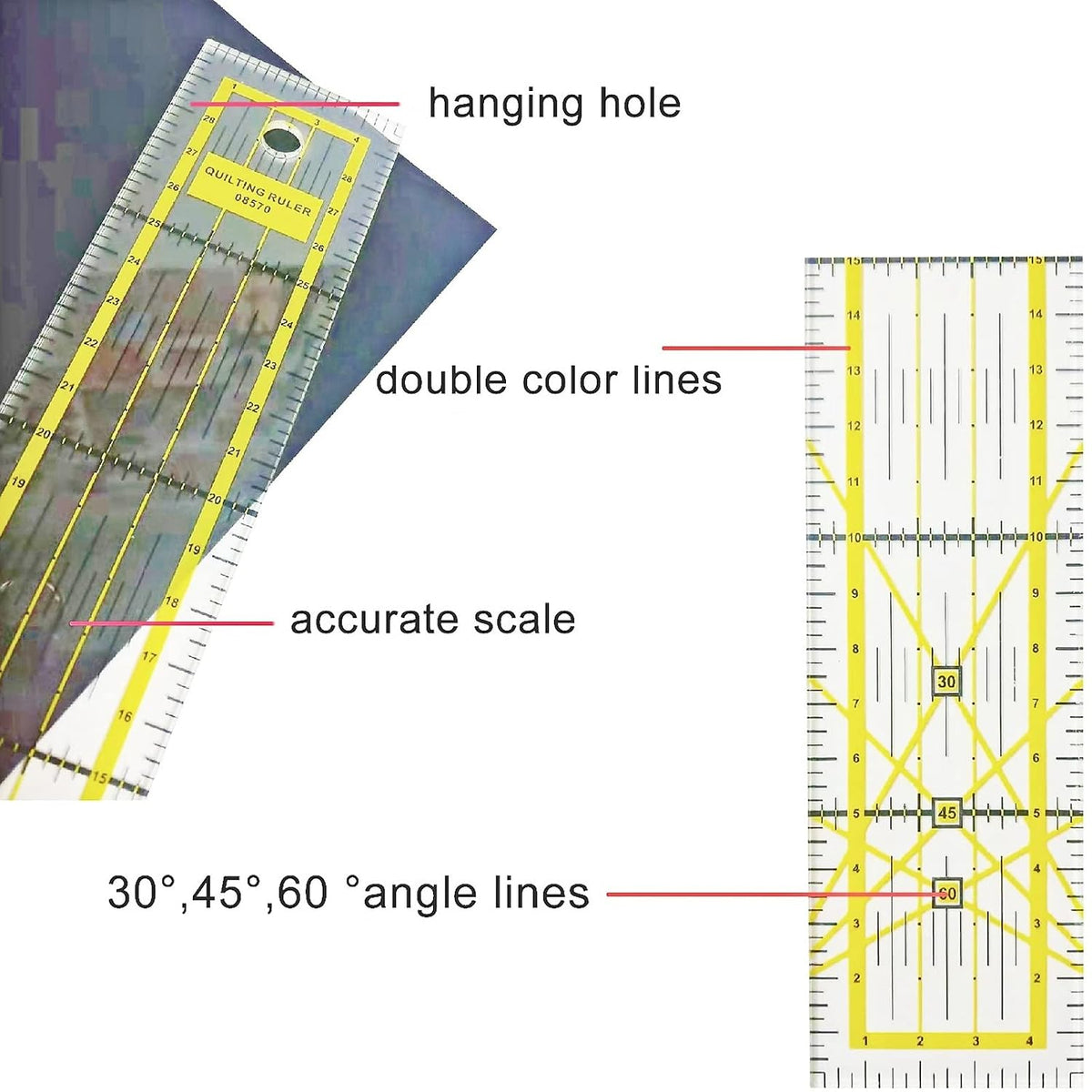 Quilting Rulers, 7 Piece Acrylic Ruler, Fabric Cutting Ruler (12.5"X12.5", 9.5"X9.5", 6"X6", 4.5"X4.5",12"x6.5",9"x3",12"x2"), Sewing & Quilting Templates