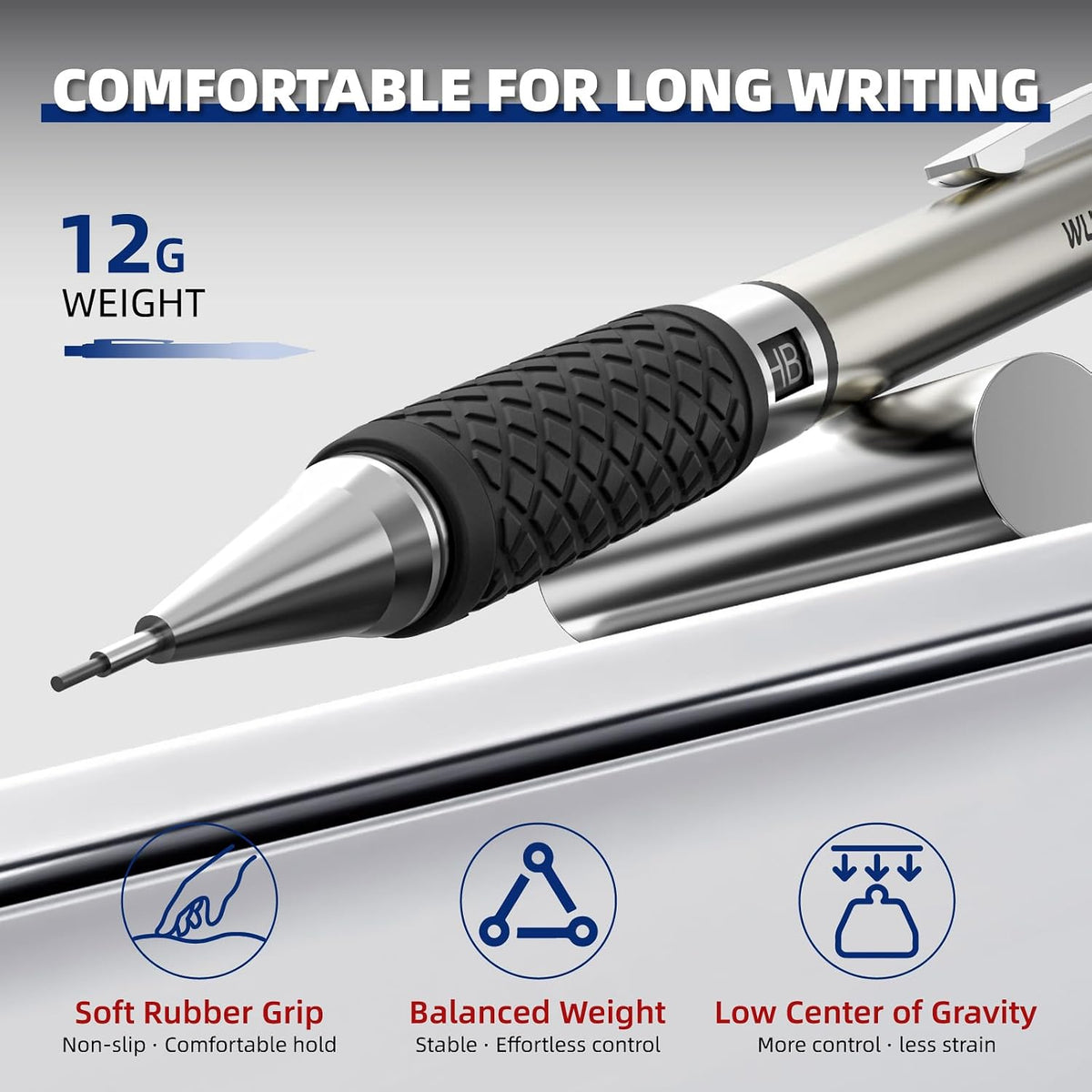 WUO 0.7 mm Mechanical Pencil Set with Eraser Pen Storage Case, 3 PCS