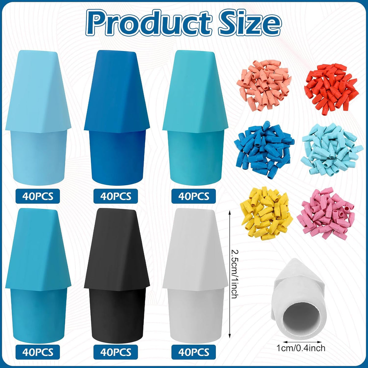 Dunzoom 240 Pcs Pencil Top Erasers Cap Bulk Blue Pencil Toppers