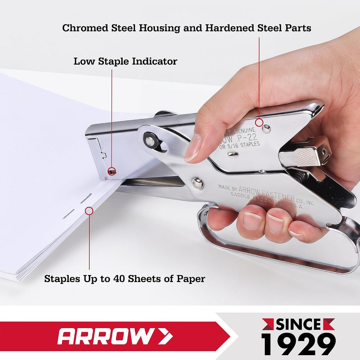 Arrow Fastener P22 Heavy Duty Handheld Plier Stapler for Crafts, Office, and Insulation, Uses 1/4-Inch and 5/16-Inch Staples