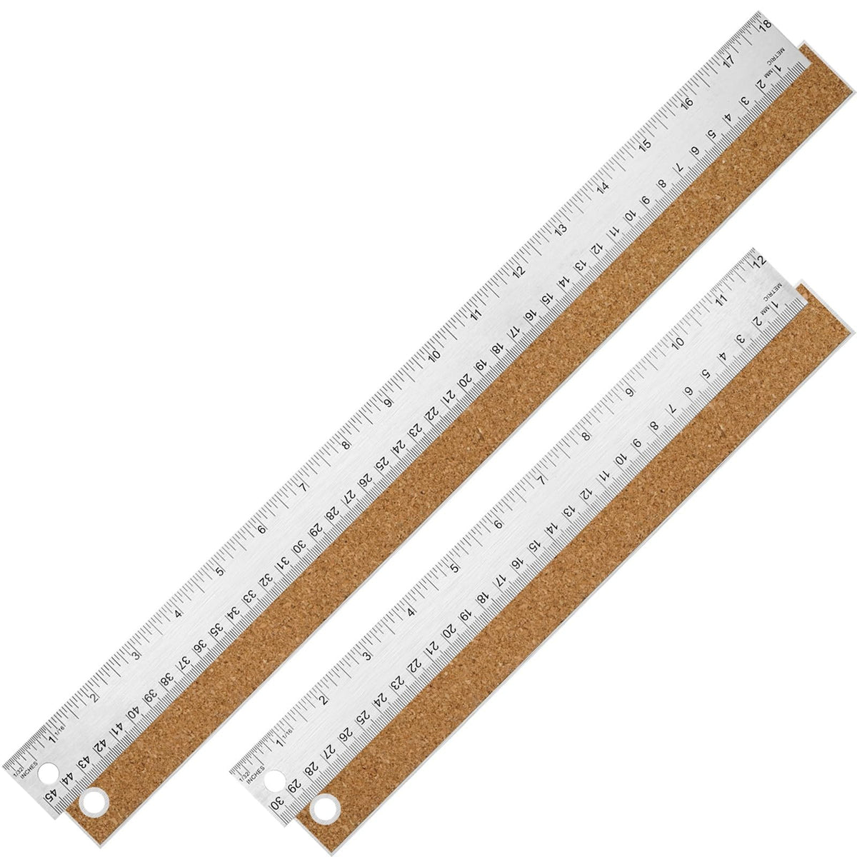 6+12+18 inch Metal Ruler with Cork Backing, Imperial & Metric Markings