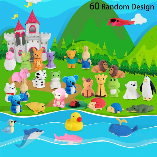 URSKYTOUS 60Pcs Animal Erasers Desk Pets for Kids,Classroom Prizes