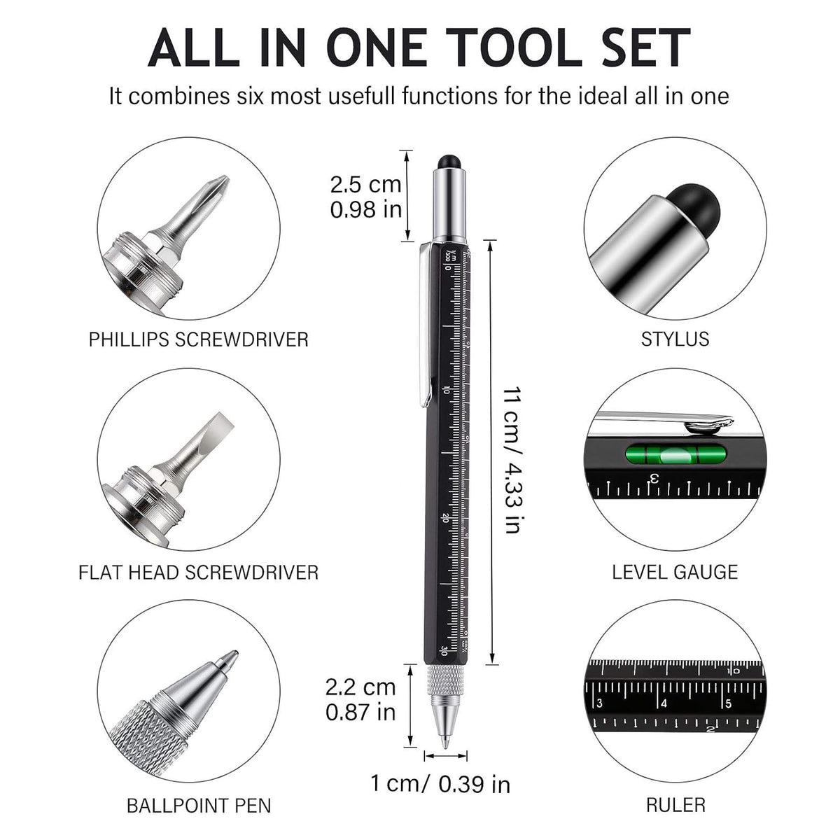 6 Pcs 12 Inch Architectural Engineering Scale Ruler Set Aluminum Triangular Drafting Tool with Metal Standard Ruler and 6 in 1 Tech Tool Pen for Architects, Draftsman and Engineers Drafting Blueprints