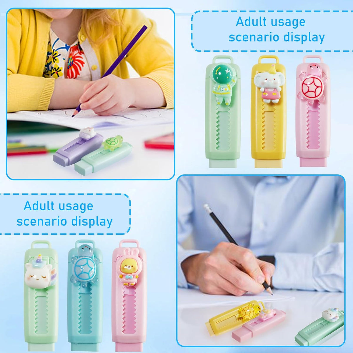 24 Pcs Cute Retractable Eraser for Pencils | Kawaii School Supplies Erasers| Back to Schools Essentials|Cute Erasers Supplies| Perfect Back to School Gifts