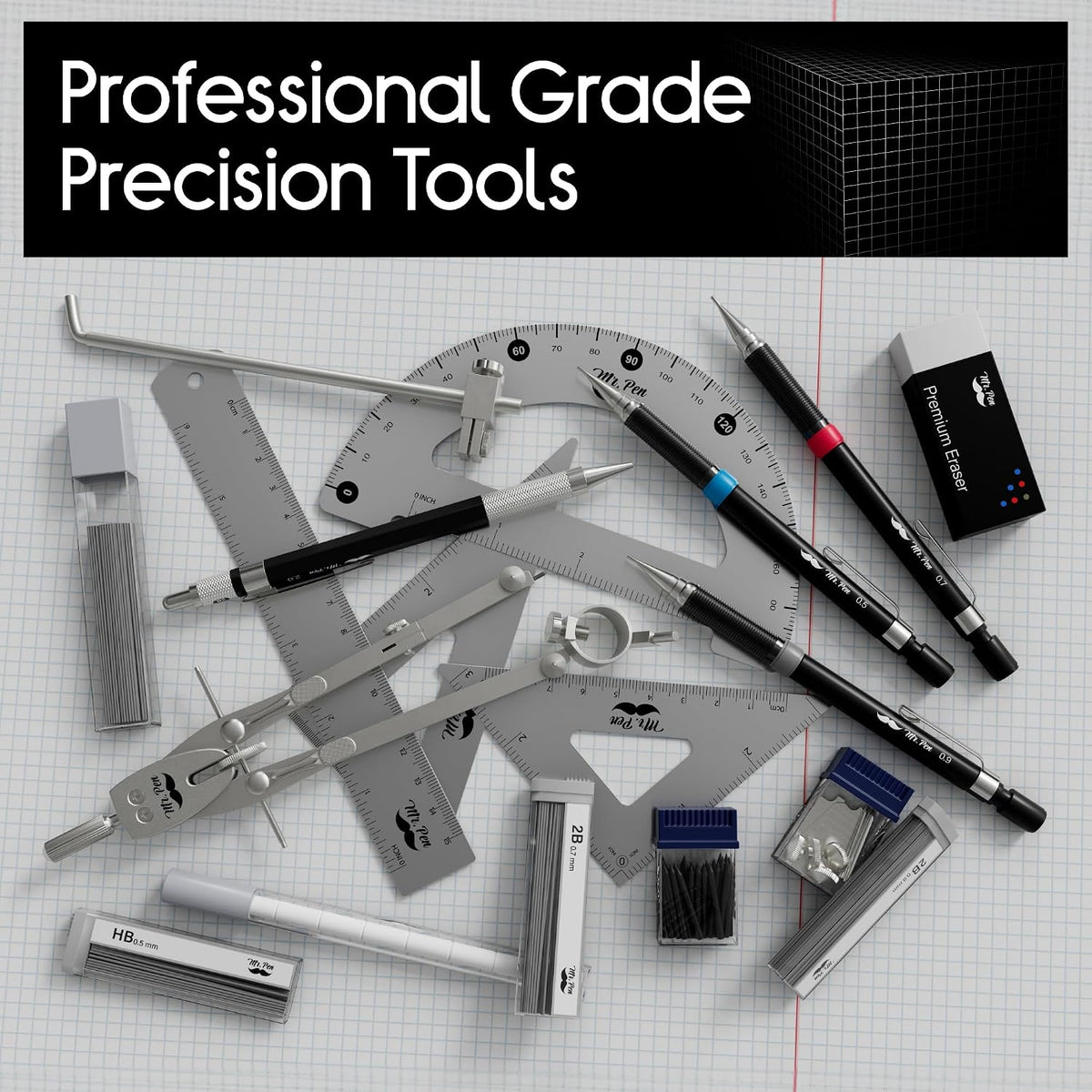 Mr. Pen- Professional Geometry Set, 17 pcs, Metal Compass