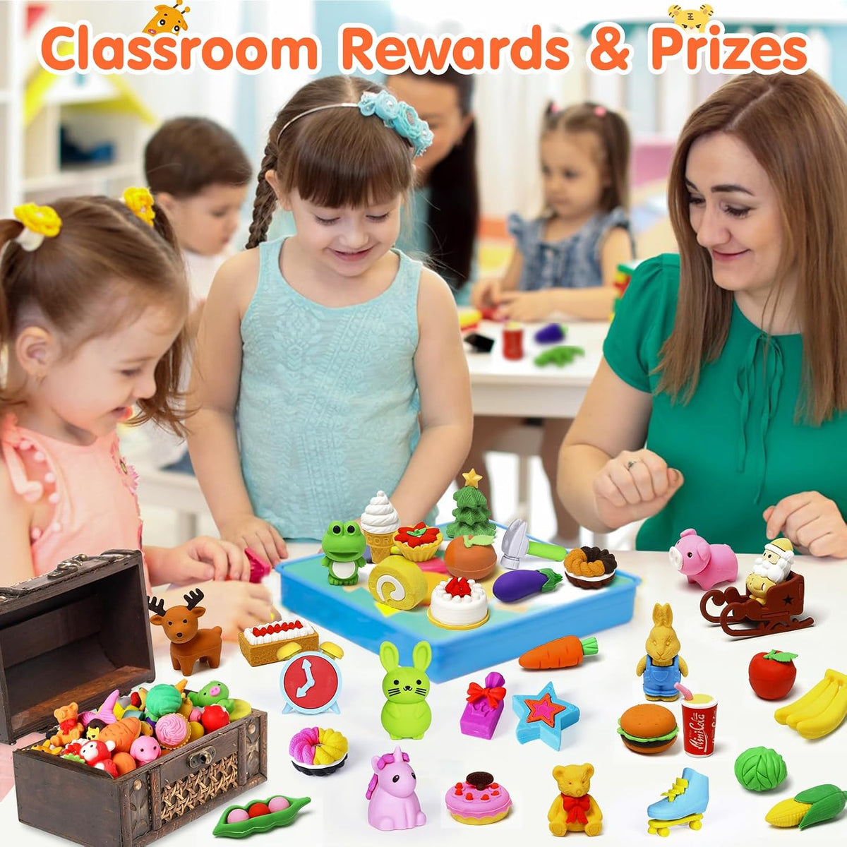120 Pcs Animal Pencil Erasers, Desk Pets for Treasure Box, Classroom Prizes