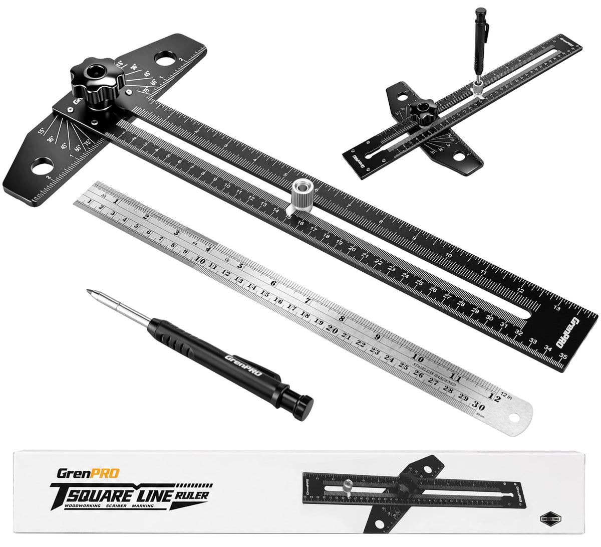 GRENPRO Speed Combination T-Square Woodworking Carpenter Angle Finder Ruler