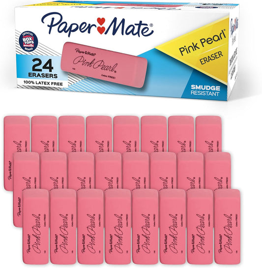 Paper Mate Pink Pearl Erasers, Medium, 24 Count - Back to School, Classroom, Teacher Supplies