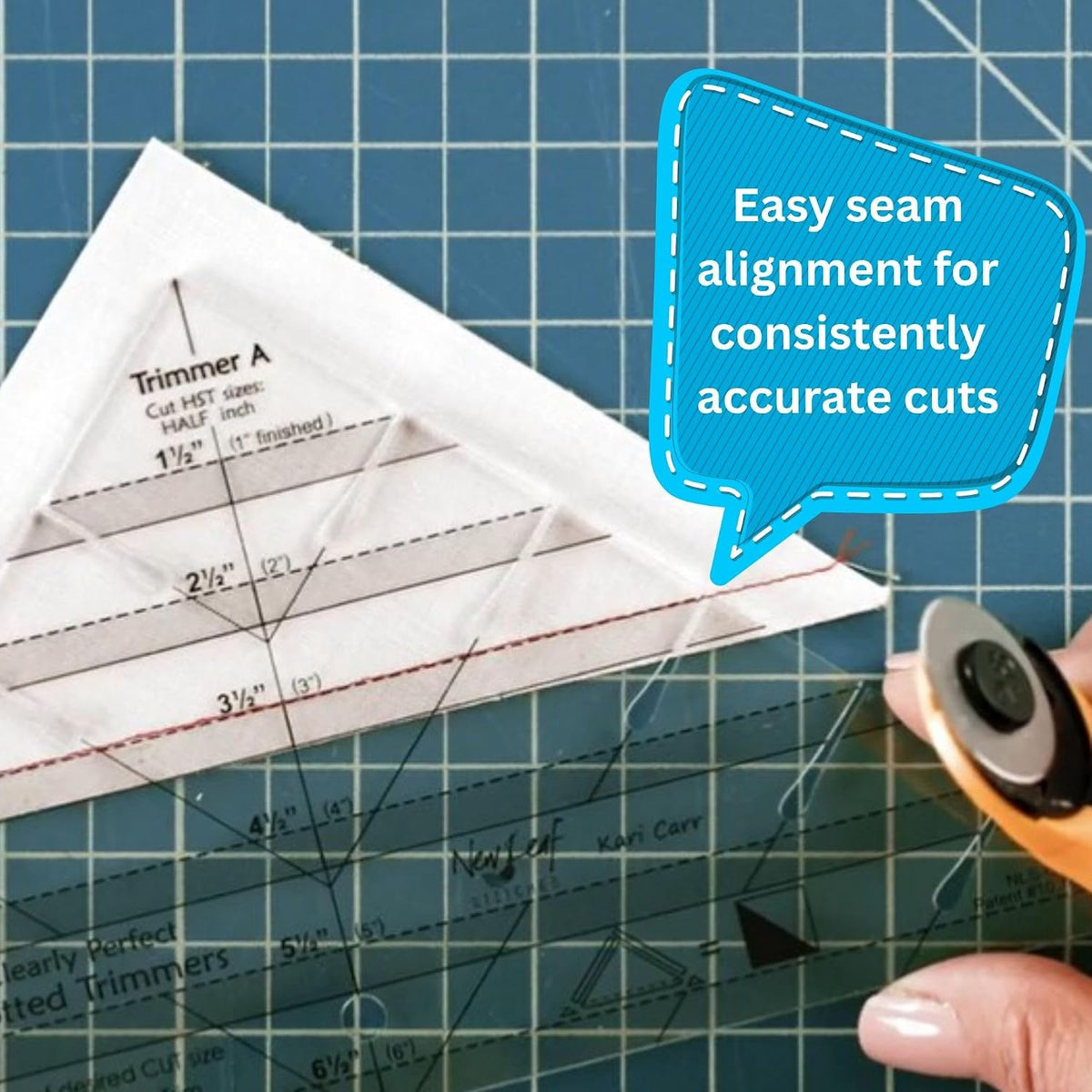 New Leaf Stitches Clearly Perfect Slotted Trimmer — Acrylic Quilting Ruler for Half Square Triangles & HST Cutting — Slotted Quilting Ruler for Strip Piecing, Block Construction & Accurate Trimming