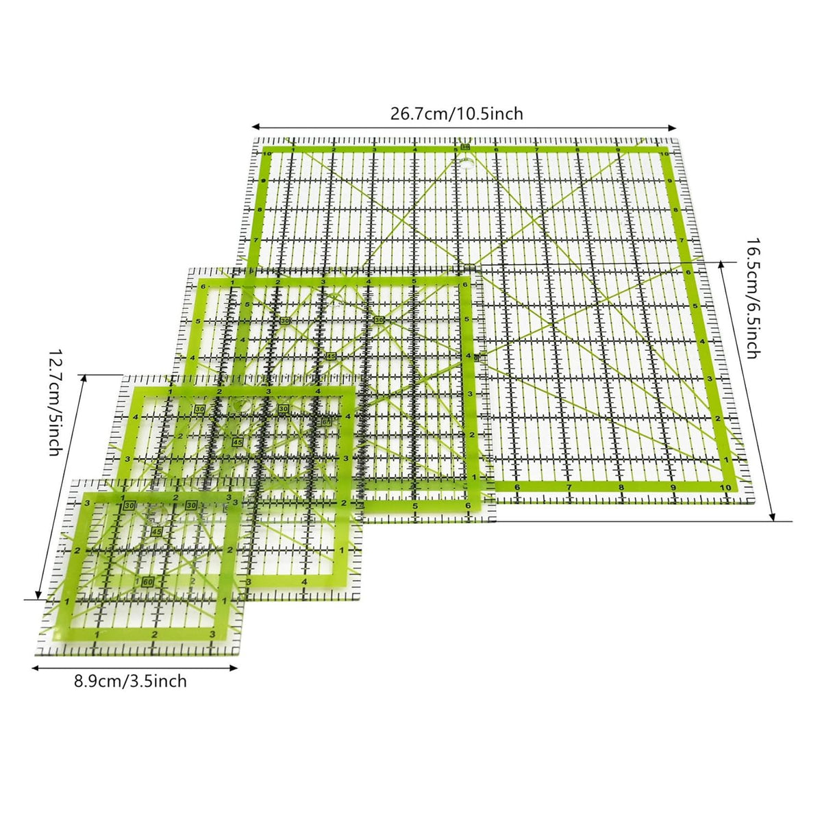 Quilting Rulers,Sewing Ruler,4 Piece Acrylic Square Quilting Templates,Clear Precision Ruler for Quilting Sewing,Tools Supplies Accessories Green(3.5"x3.5" 5"x5" 6.5"x6.5" 10.5"x10.5")