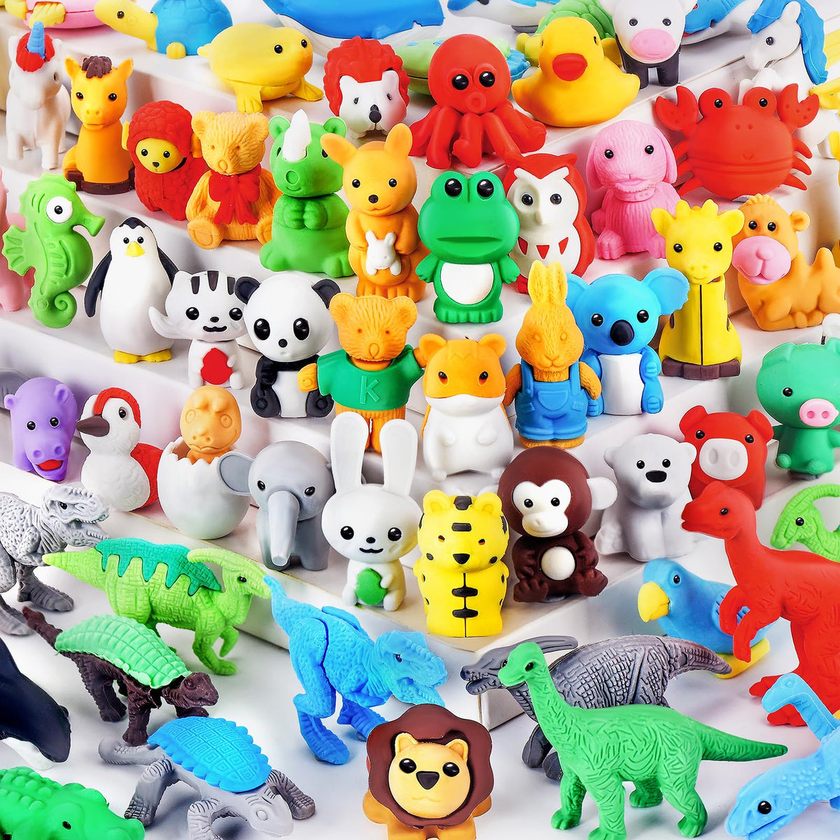 URSKYTOUS 80Pcs Animal Erasers Kids Desk Pets Pencil Erasers 3D Puzzle Eraser Bulk Fun Cute Mini Animal Eraser Toys for Classroom Rewards, Game Prizes, Treasure Box, Easter Egg Fillers