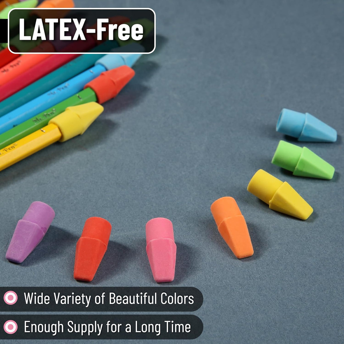 Mr. Pen- Pencil Erasers Toppers, 500 Pack, Colorful, Latex Free, No Smudge