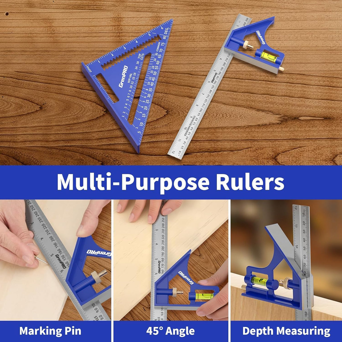 GRENPRO Combination Square Set, 7 & 12 Inch Aluminum Zinc Carpenter Tool