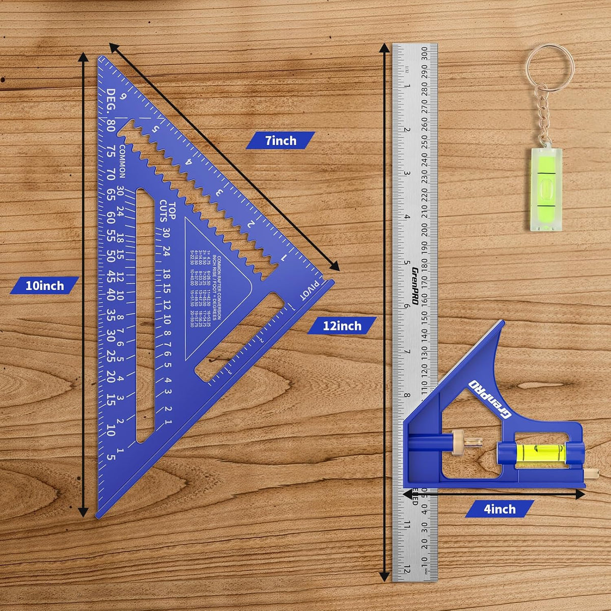 GRENPRO Combination Square Set, 7 & 12 Inch Aluminum Zinc Carpenter Tool