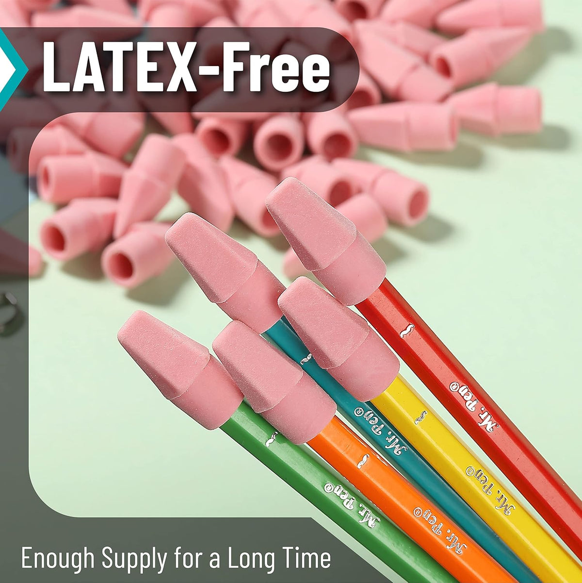 Mr. Pen- Pencil Top Erasers, 120 Pack, Pink, Latex-Free