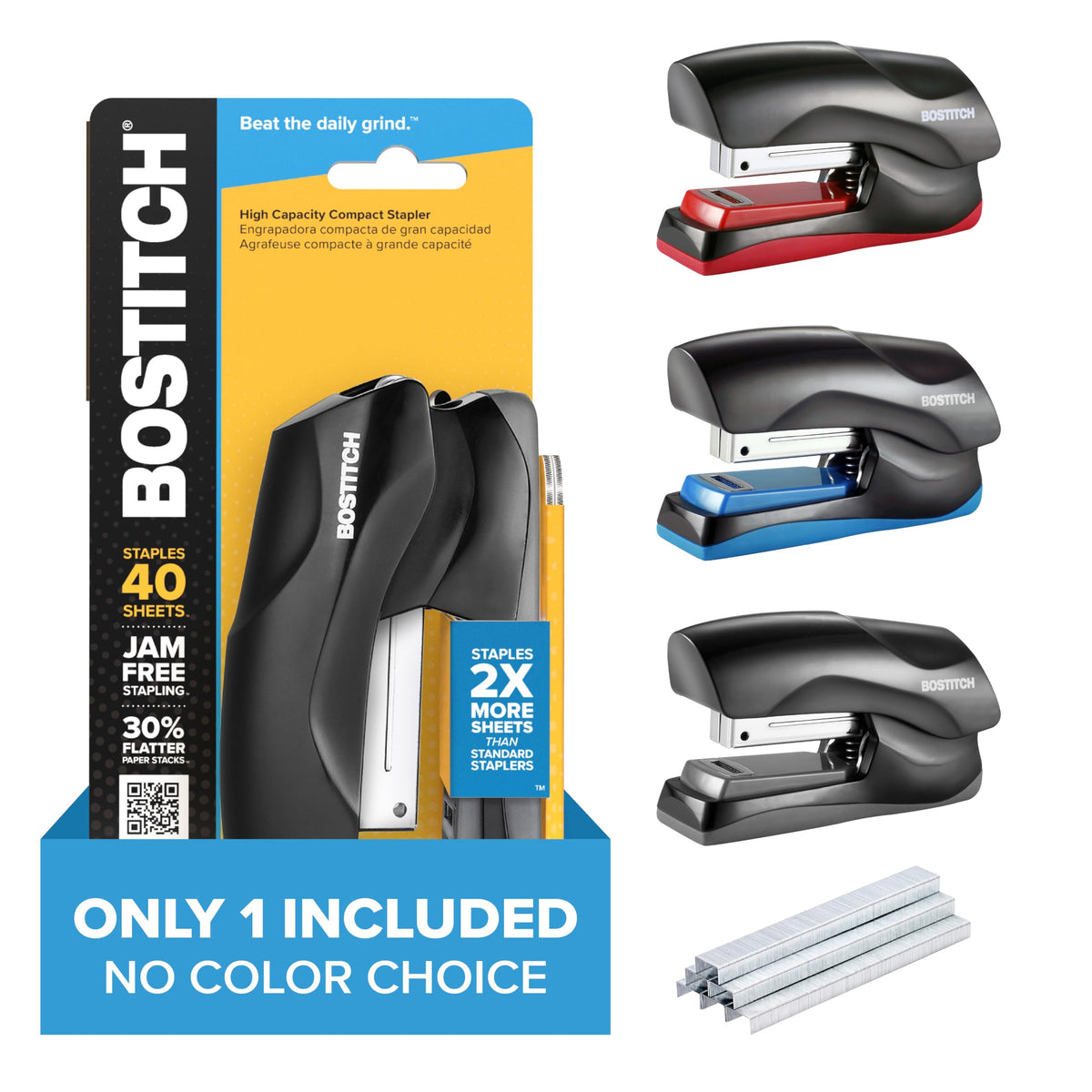 Bostitch Office Heavy Duty Stapler, 40 Sheet Capacity, No Jam, Half Strip, Fits into the Palm of Your Hand, For Classroom, Office or Desk, Metallic Purple