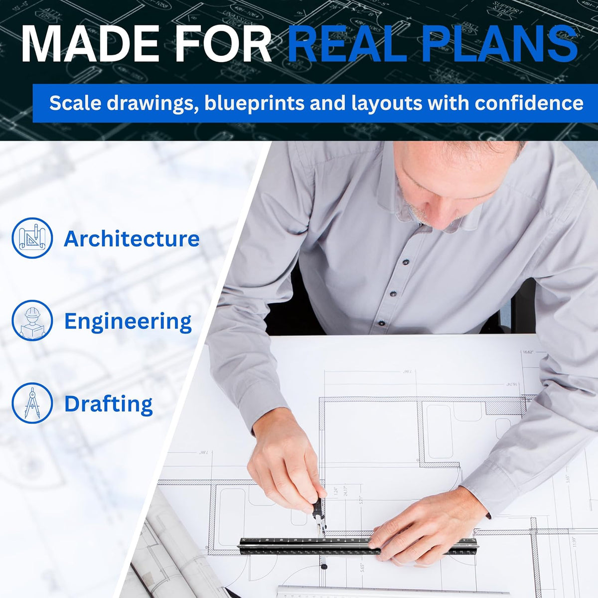 Architectural Scale Ruler and Engineering Scale Ruler Set, 12-Inch, 3-Piece