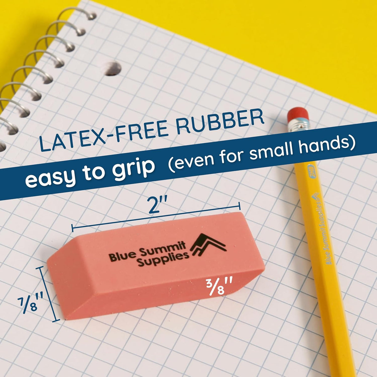 Blue Summit Supplies 100 Pack Pink Erasers, Latex Free Rubber, School Use