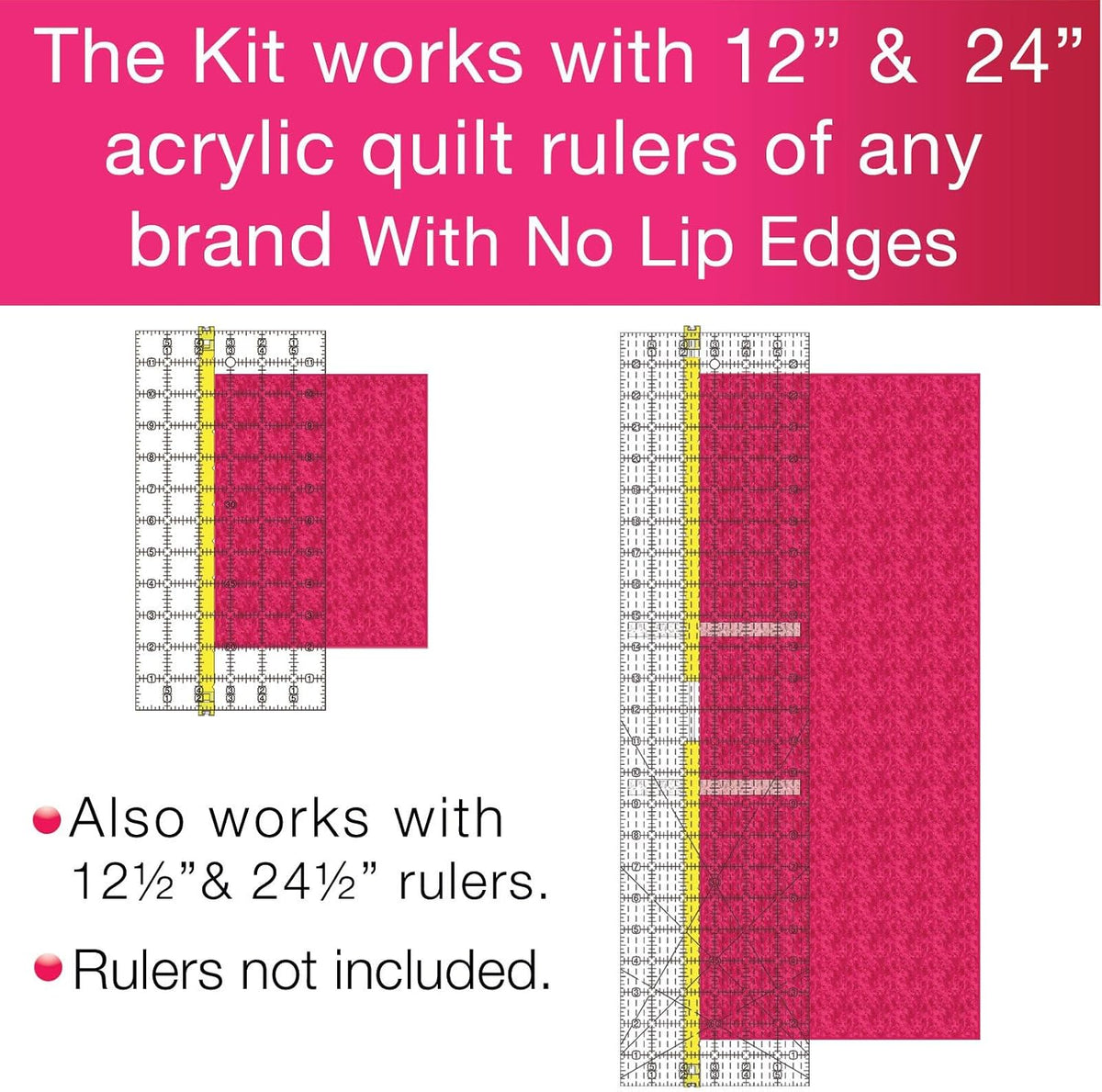 Guidelines4Quilting Quilt Ruler Upgrade Kit for 12 Inch and 24 Inch Rulers, Cut Accurate Strips and Squares Even in 1/8 Inch Increments with No Fabric Waste, Non-Slip, Left-Hand Friendly, Made in USA